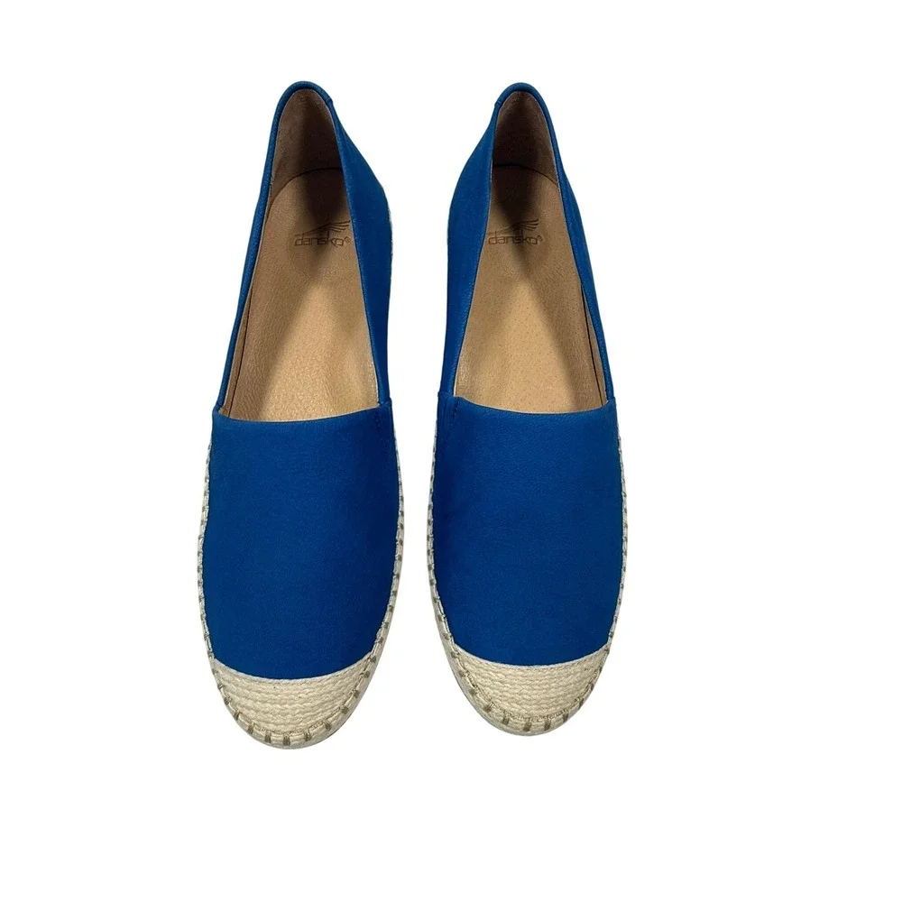 Dansko Espadrille Flats Size 38 Cobalt Blue Lesley Nubuck Slip On